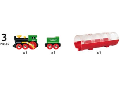 BRIO Train set featuring a steam train and tunnel, fostering creativity and imaginative play for children.