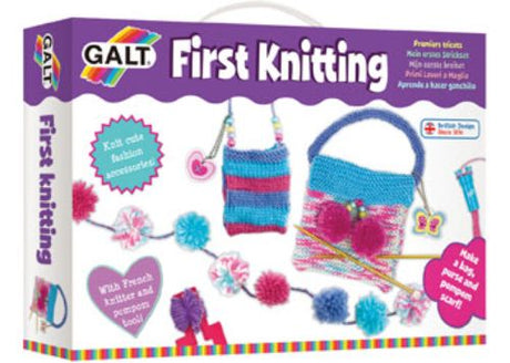 Colorful knitting kit for kids to create bags, purses, and scarves with step-by-step guide. Suitable for ages 6 and up.