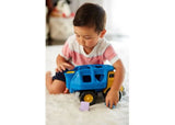 Eco-friendly Green Toys Shape Sorter Truck with 4 colorful shapes, hinged garbage bin, and a functional back door for creative play.