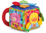 Colorful activity cube featuring farm animals that sing songs, teether, and sensory features for babies aged 6 months and up.