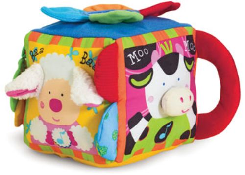 Vibrant Musical Farmyard Cube for infants, featuring singing animals, teether, and sensory textures for engaging play.