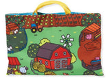 Colorful farm-themed play mat with non-skid backing, includes soft animal figures for imaginative play and travel convenience.