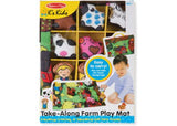 Colorful take-along farm play mat with soft animals, stimulating textures, and non-skid backing for safe imaginative play.