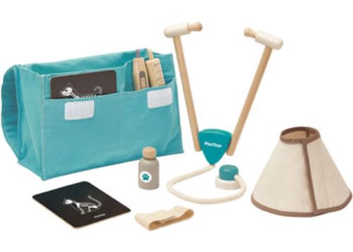 PlanToys Vet Set for kids, featuring a doctor bag plus essential veterinary tools for imaginative and caring play.