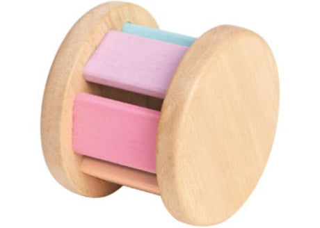 Colorful wooden PlanToys Pastel Roller designed for toddlers, promoting sensory development and imaginative play.