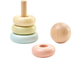 Pastel-colored stacking rings on a sturdy foldable rod, fostering early learning and motor skills for toddlers.