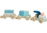 Colorful eco-friendly wooden stacking train set for toddlers, promoting creativity and fine motor skills.