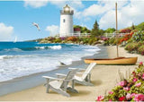 Large format 300-piece puzzle showcasing a vibrant coastal scene, perfect for family fun and relaxation.