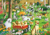 Large format 500-piece puzzle featuring a vibrant scene at a dog park, ideal for all ages.