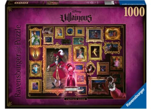 1000-piece Ravensburger puzzle showcasing Captain Hook, Peter Pan's nemesis, with iconic Disney characters in an enchanting scene.