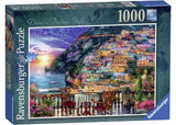 Ravensburger 1000pc Positano Italy Puzzle showcasing vibrant coastal scenery, perfect for art lovers and puzzle enthusiasts.