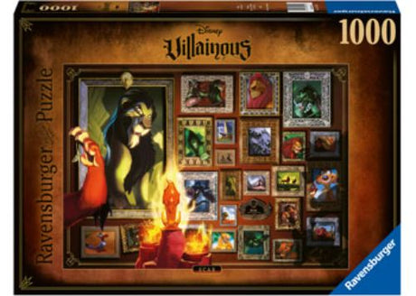 Ravensburger 1000-piece puzzle featuring Disney's Scar, measuring 70x50 cm with a glare-reducing linen finish.