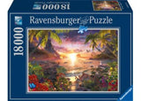 Heavenly Sunset 18000pc puzzle by Ravensburger, showcasing a stunning sunset scene for immersive relaxation and creativity.