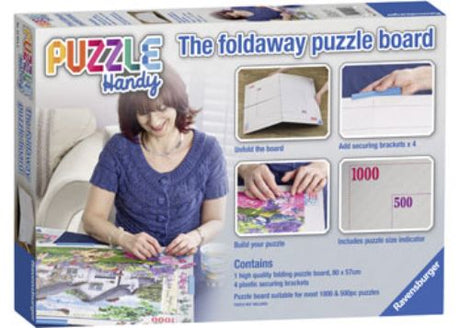 Foldable Ravensburger Puzzle Handy storage board for 500 and 1000 piece jigsaws, featuring guidelines and easy assembly.