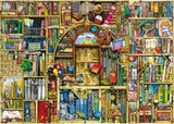 Colorful 1000-piece jigsaw puzzle featuring Colin Thompson's whimsical Bizarre Bookshop illustration, ideal for book lovers.