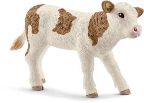 Realistic Schleich Simmental calf figurine, perfect for imaginative play and learning about farm animals for ages 3+.