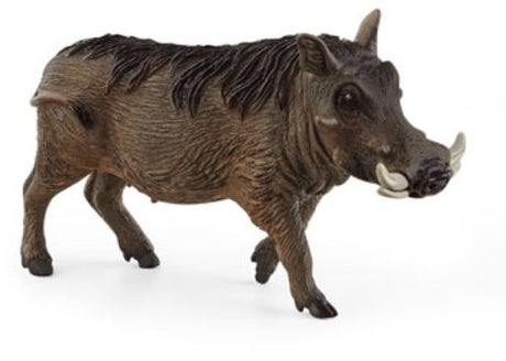 Detailed Schleich Warthog figurine showcasing its distinctive tusks and wart-like growths, perfect for educational play and wildlife exploration.