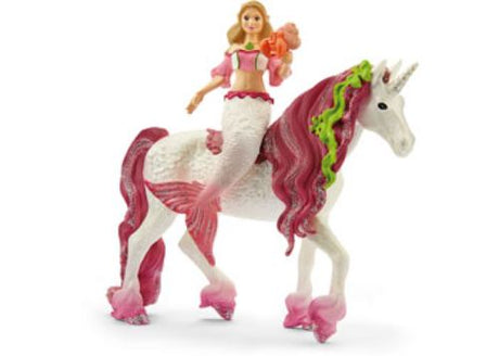 Mermaid Feya with golden hair rides an underwater unicorn, inspiring imaginative play and adventures in Meamare.