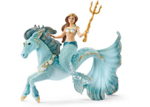 Mermaid Eyela gracefully rides her vibrant underwater horse, embodying the magic of Schleich's Bayala universe.