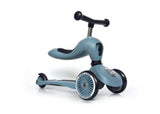 Alt text: "Scoot & Ride Highwaykick 1 - Steel: A durable 2-in-1 scooter and kickboard for kids, featuring tool-free height adjustments and safety pad."