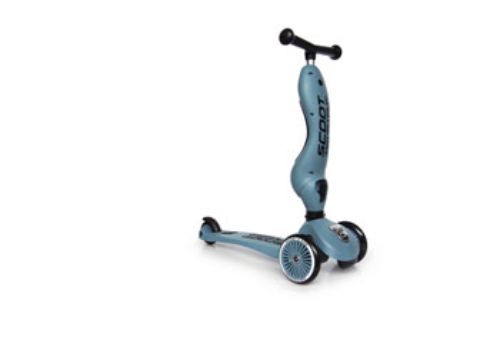 2-in-1 Scoot & Ride Highwaykick 1 in Steel, ideal for ages 1-5, transitions from seat to scooter with tool-free height adjustments.