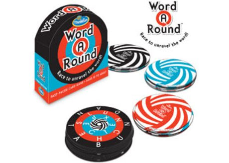 ThinkFun Word A Round game with 100 cards, enhancing word skills through fun, fast-paced challenges for 2 or more players.