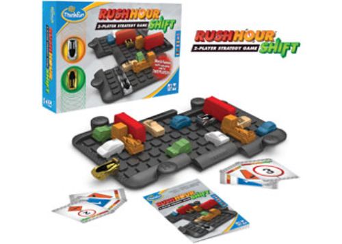 ThinkFun Rush Hour Shift: 2-player strategy game with a dynamic Traffic Grid and 12 blocking vehicles for challenging gameplay.