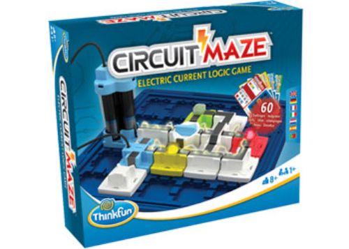 Child playing ThinkFun Circuit Maze, building electric circuits to activate colorful LED Beacons and enhance problem-solving skills.