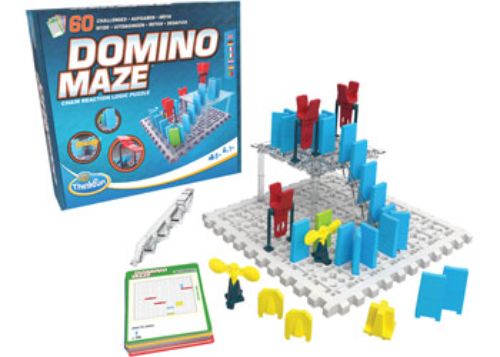 Colorful ThinkFun Domino Maze game featuring a logic puzzle for critical thinking with 60 engaging challenges and domino dynamics.