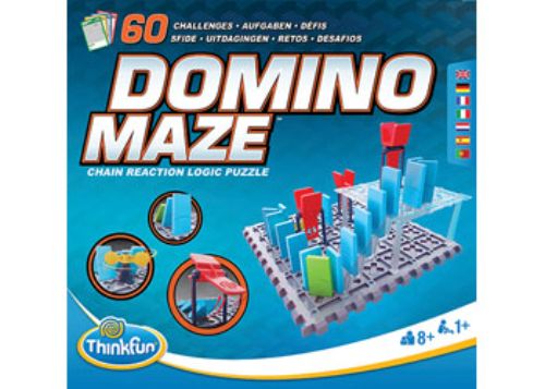 Colorful ThinkFun Domino Maze game featuring a logic puzzle with 60 challenges that enhance critical thinking and problem-solving.