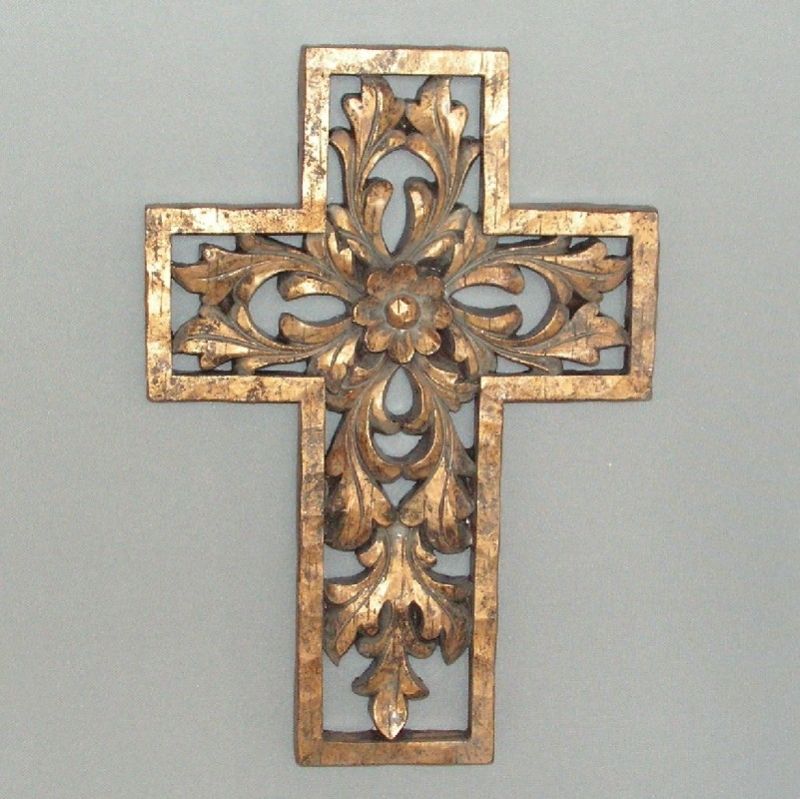 Ornament - Floral Gold Cross 1 (21 x 30cm)