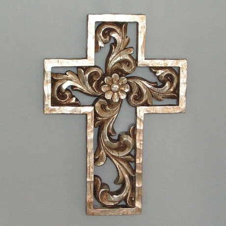 Floral cross ornament measuring 21 x 30cm, featuring intricate designs and vibrant colors.