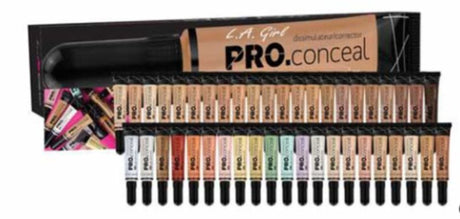 LA Girl Pro Conceal Box - Holy Grail: 30 concealers, 10 color correctors, 3 highlighters, and a blending sponge for flawless skin.