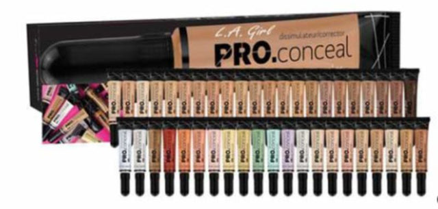 LA Girl Pro Conceal Box - Holy Grail: 30 concealers, 10 color correctors, 3 highlighters, and a blending sponge for flawless skin.