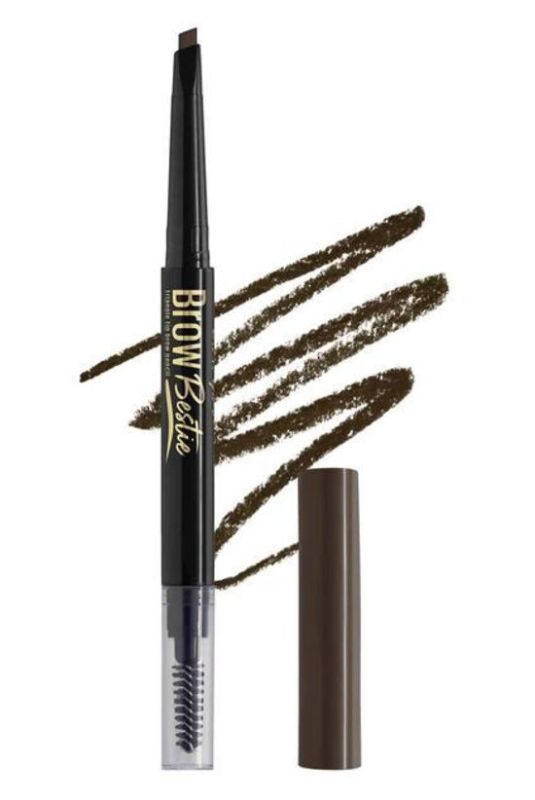 LA Girl Brow Bestie Pencil in Deep Brown with a twistable tip and built-in spoolie for precise and natural brow definition.