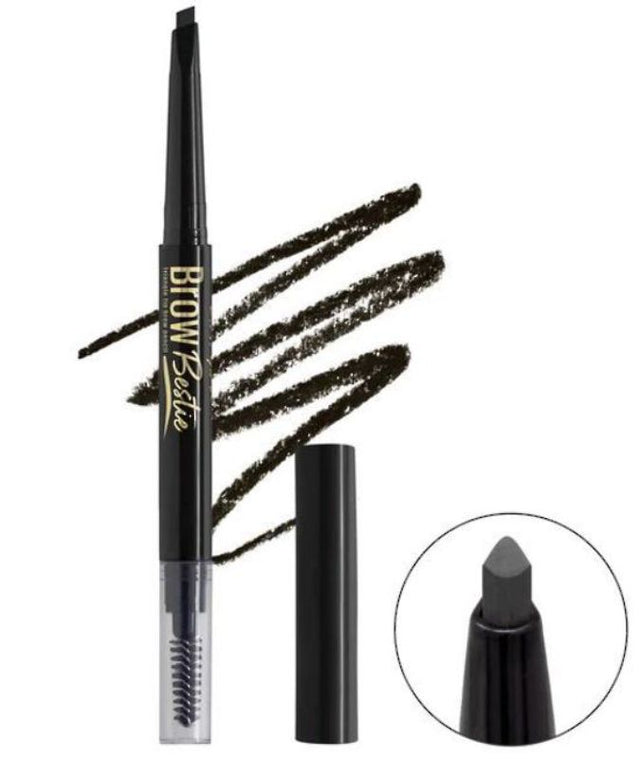 LA Girl Brow Bestie Pencil in Black Brown with twistable tip and spoolie for precise, natural-looking brows.