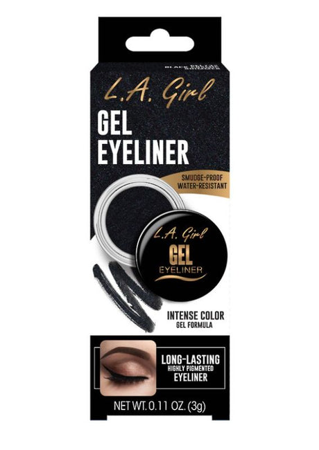 LA Girl Gel Eyeliner in Black Cosmic Shimmer, featuring a rich black hue with dazzling shimmer, perfect for bold or subtle looks.