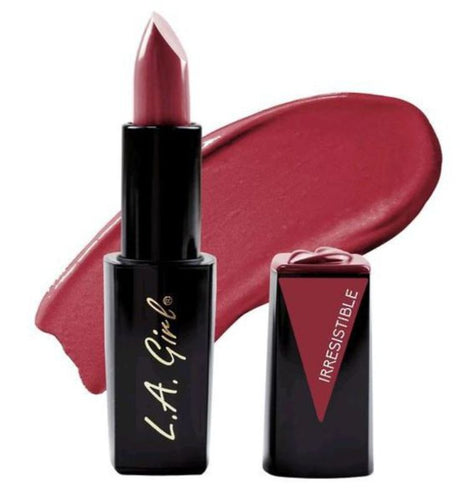 LA Girl Lip Attraction Lipstick in Irresistible offers glossy, vibrant color with vitamin E for hydration and full coverage.