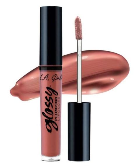 Glossy Plumping Lipgloss in Plush, enriched with vitamin E and aloe for high shine and lip fullness.