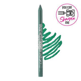 Vibrant metallic green eyeliner pencil for bold eye makeup, delivering 16-hour wear and precision application.