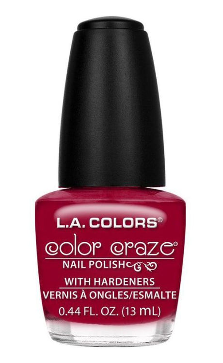 Bright red LA Colors Color Craze nail polish, perfect for bold manicures with a quick-drying, long-lasting finish.