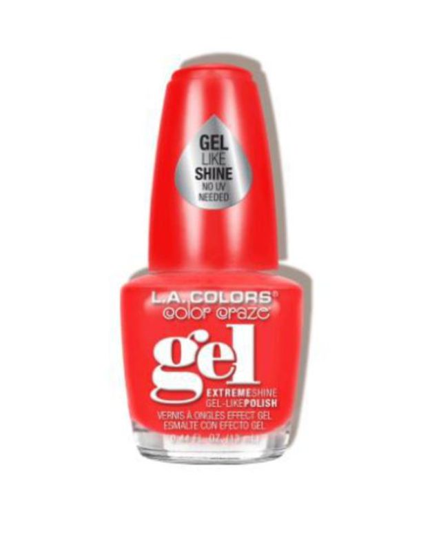 LA Colors Gel Shine Polish in Knockout offers vibrant color, high-gloss finish, and long-lasting wear without UV lamps.