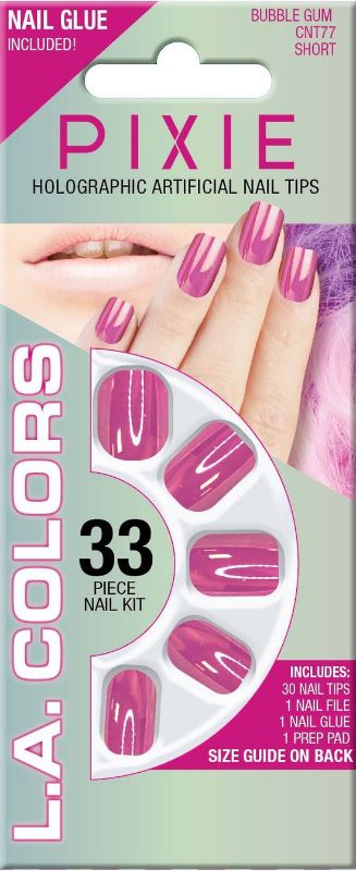 LA Colors - LA Colors 33pc Pixie Holographic Short Nail Tip Kit - Bubble Gum