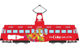 Corgi 1/76 diecast tram model featuring vibrant 'Coke Side of Life' branding, perfect for collectors and Coca-Cola fans.