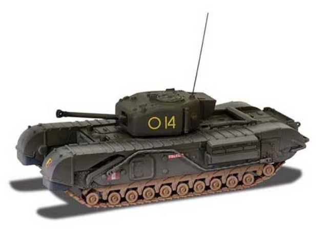 Corgi 1/50 Churchill MkIV Tank model, detailed diecast collectible commemorating WWII's British tank history.