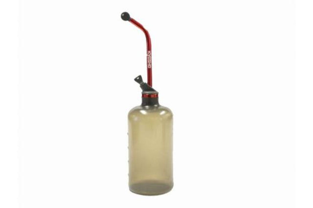 Kyosho Fuel Bottle 500cc for easy nitro fuel dispensing, featuring an ergonomic grip and durable material for RC vehicles.