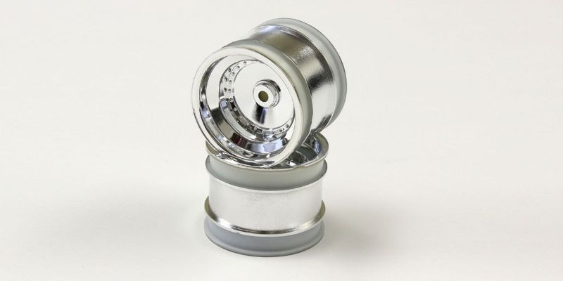 High-gloss shiny chrome rear rims for Kyosho vehicles, enhancing performance and aesthetics for all terrains.
