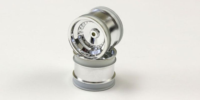 High-gloss shiny chrome rear rims for Kyosho vehicles, enhancing performance and aesthetics for all terrains.