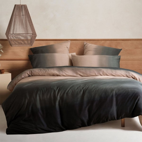 Super King duvet cover set in hazelnut with tranquil gradients, includes duvet cover and two pillowcases for elegant comfort.