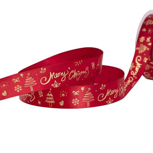 Ribbon Satin Merry Christmas Decorations Red 25mmx20m